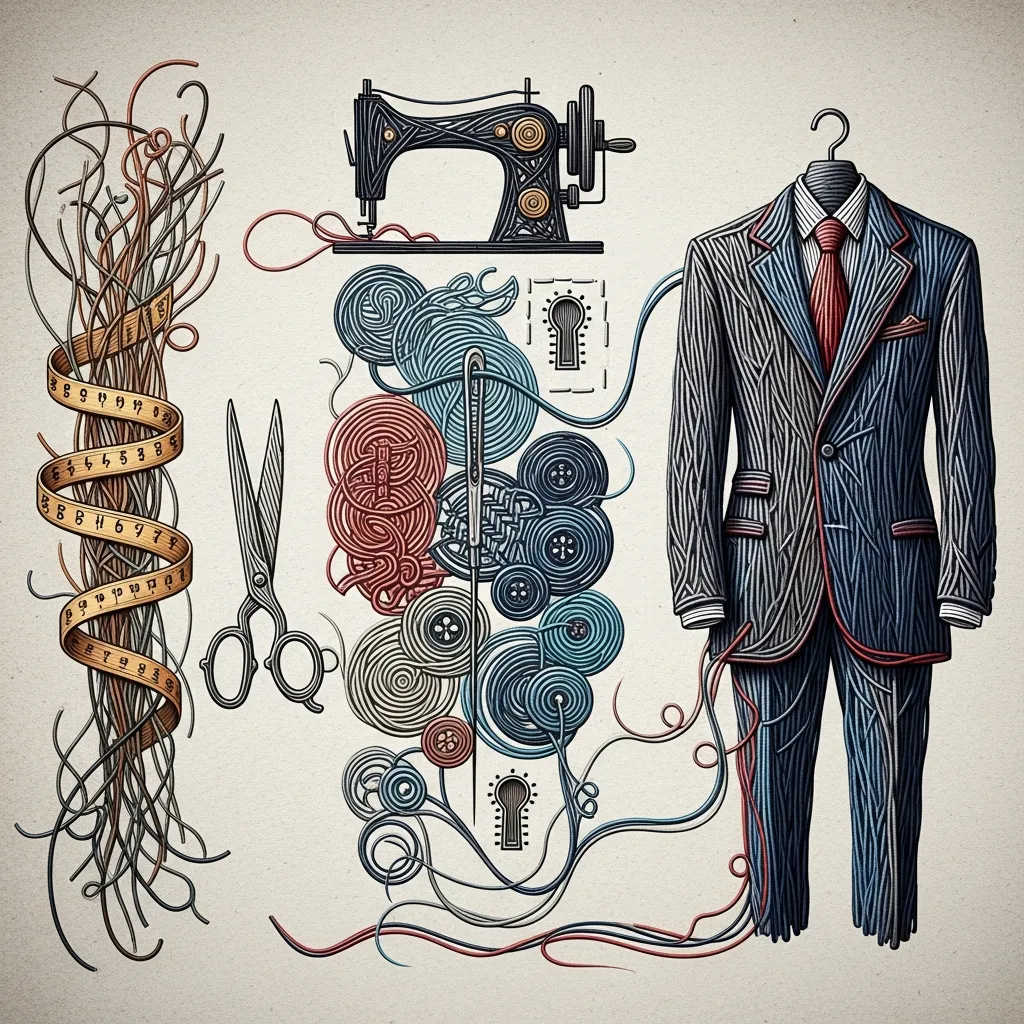 Vår skräddarprocess illustrerad med abstrakt trådkonst